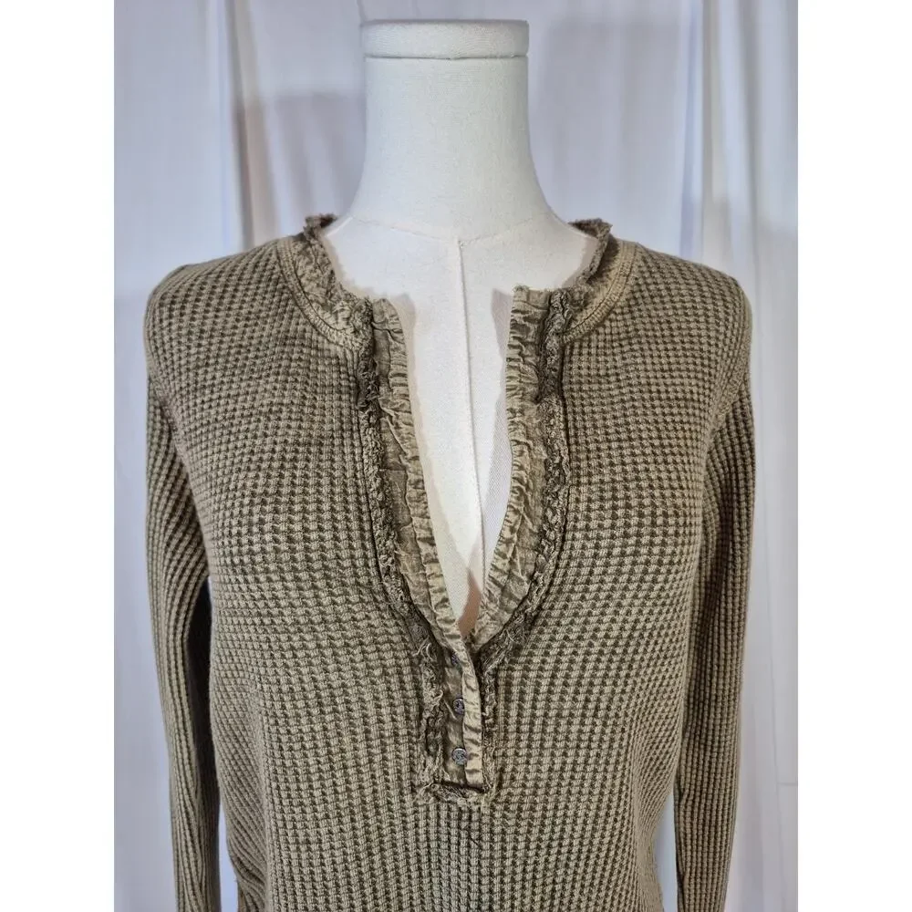 Free People One Colt Henley Green Cotton Thermal Top Small